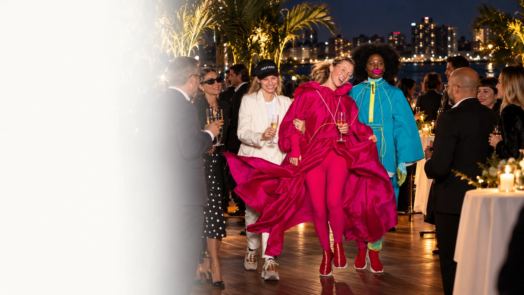 Three colorful fashion looks by the waterfront from the cinematic pitch